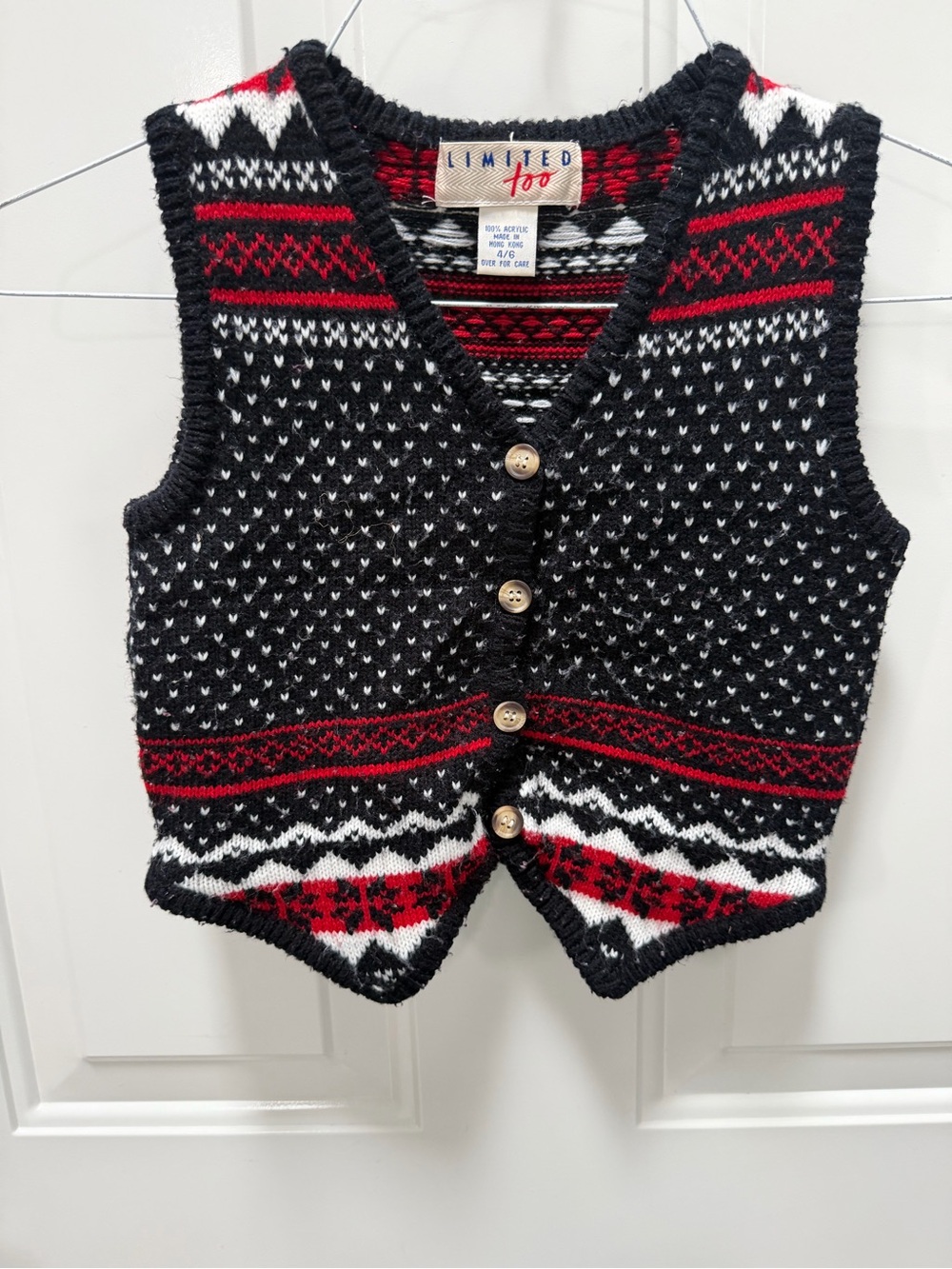 Limited Too Black Red White Patterned Knit Vest